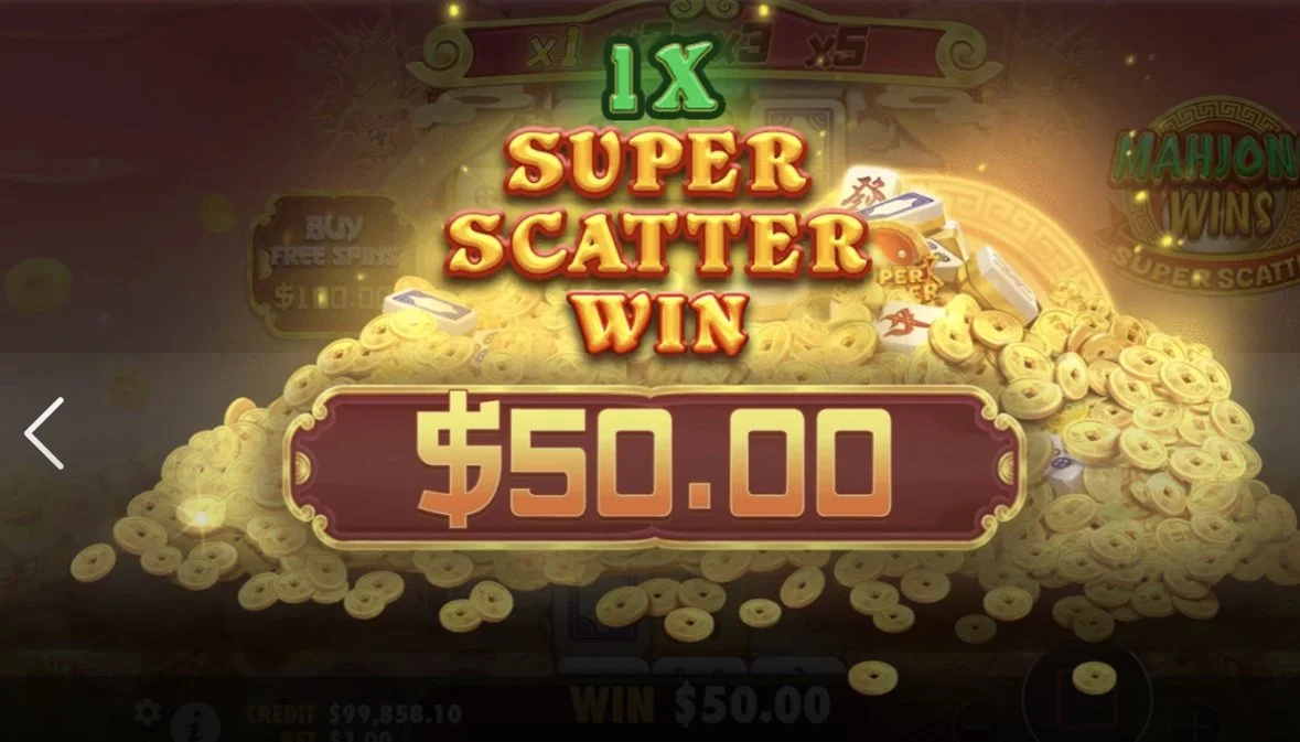 1x Super Scatter Win awarding $50 instant payout before free spins begin